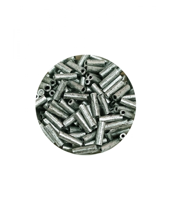 Uzun Boru Kesme Boncuk Çap 2mm Uzunluk 10 mm - 60 Gram - Desenli Gümüş - BNC283