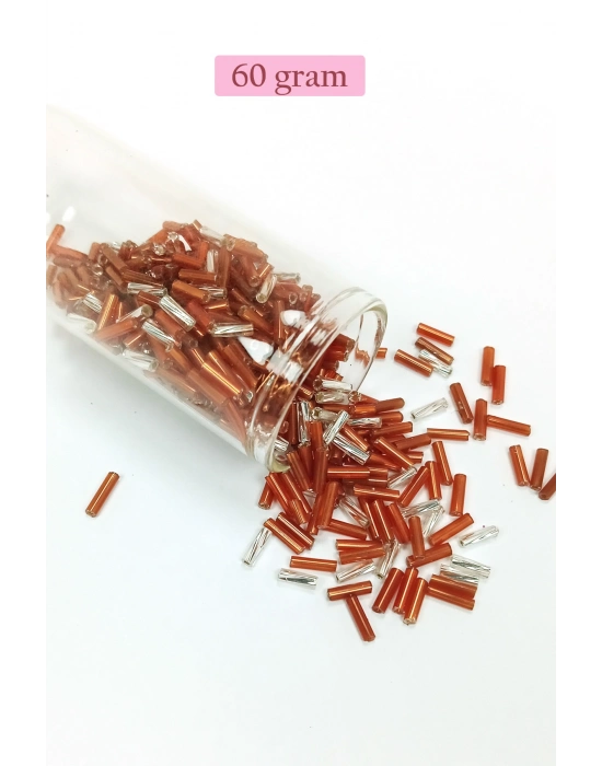 Uzun Boru Kesme Boncuk Çap 2mm Uzunluk 10 mm - 60 Gram - Kahverengi Gümüş - BNC301