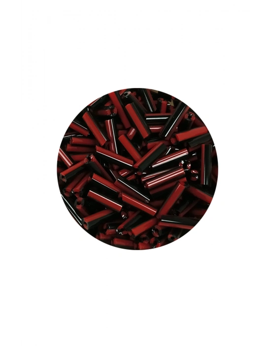 Uzun Boru Kesme Boncuk Çap 2mm Uzunluk 10 mm - 60 Gram - Kırmızı Siyah - BNC291