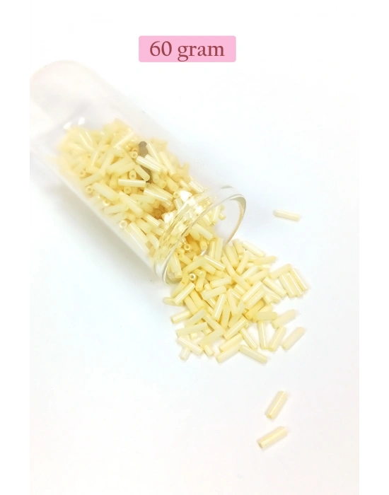 Uzun Boru Kesme Boncuk Çap 2mm Uzunluk 10 mm - 60 Gram - Krem - BNC273