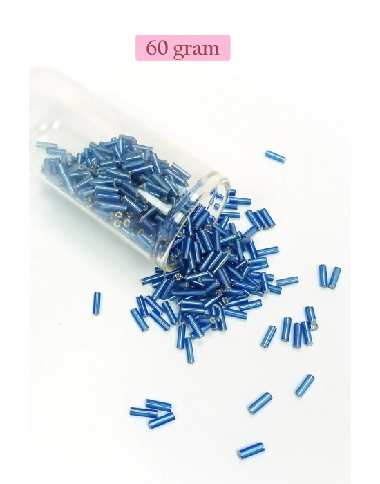 Uzun Boru Kesme Boncuk Çap 2mm Uzunluk 10 mm - 60 Gram - Mavi - BNC281