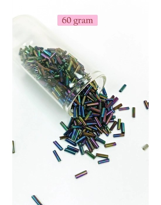 Uzun Boru Kesme Boncuk Çap 2mm Uzunluk 10 mm - 60 Gram - Mavi Yeşil - BNC269