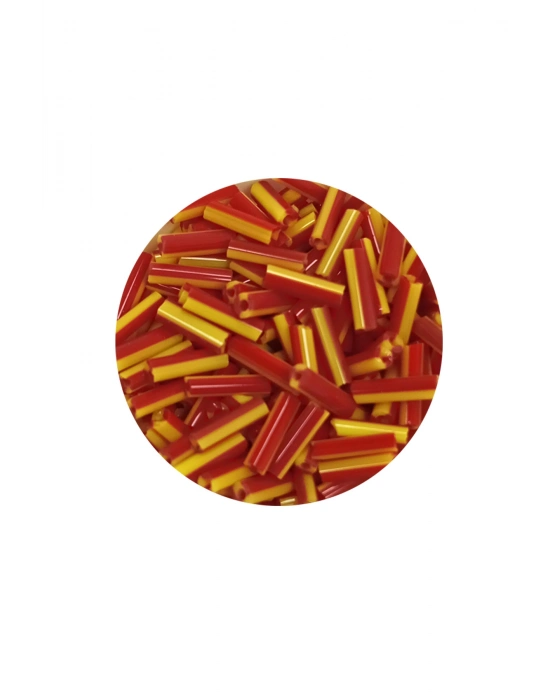 Uzun Boru Kesme Boncuk Çap 2mm Uzunluk 10 mm - 60 Gram - Sarı Kırmızı - BNC274