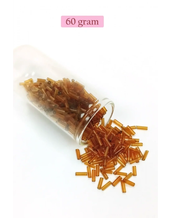 Uzun Boru Kesme Boncuk Çap 2mm Uzunluk 10 mm - 60 Gram - Şeffaf Gold - BNC293