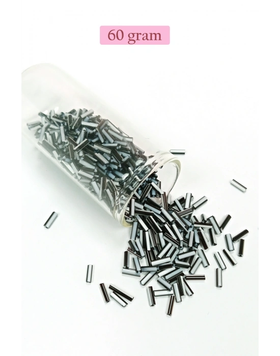 Uzun Boru Kesme Boncuk Çap 2mm Uzunluk 10 mm - 60 Gram - Siyah Beyaz - BNC290