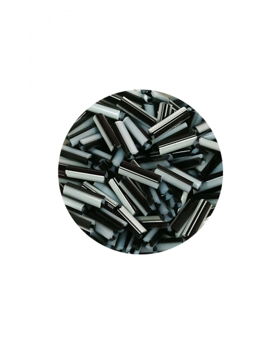 Uzun Boru Kesme Boncuk Çap 2mm Uzunluk 10 mm - 60 Gram - Siyah Beyaz - BNC290