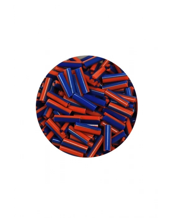 Uzun Boru Kesme Boncuk Çap 2mm Uzunluk 10 mm - 60 Gram - Turuncu Mavi - BNC277