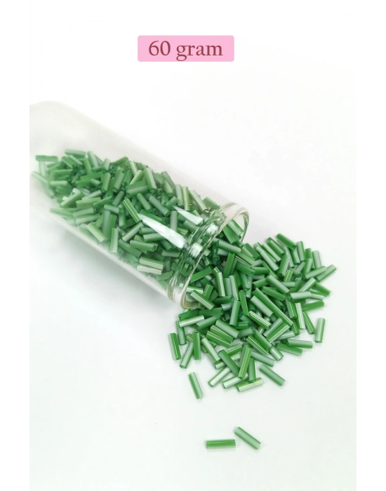 Uzun Boru Kesme Boncuk Çap 2mm Uzunluk 10 mm - 60 Gram - Yeşil Beyaz - BNC286