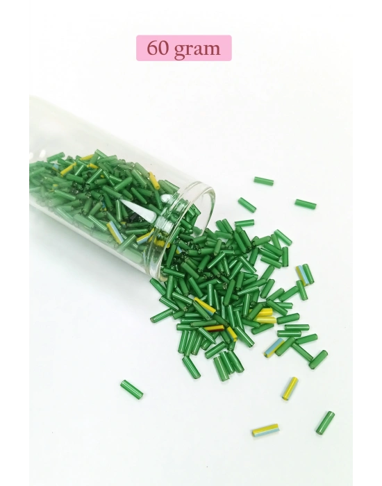 Uzun Boru Kesme Boncuk Çap 2mm Uzunluk 10 mm - 60 Gram - Yeşil - BNC295