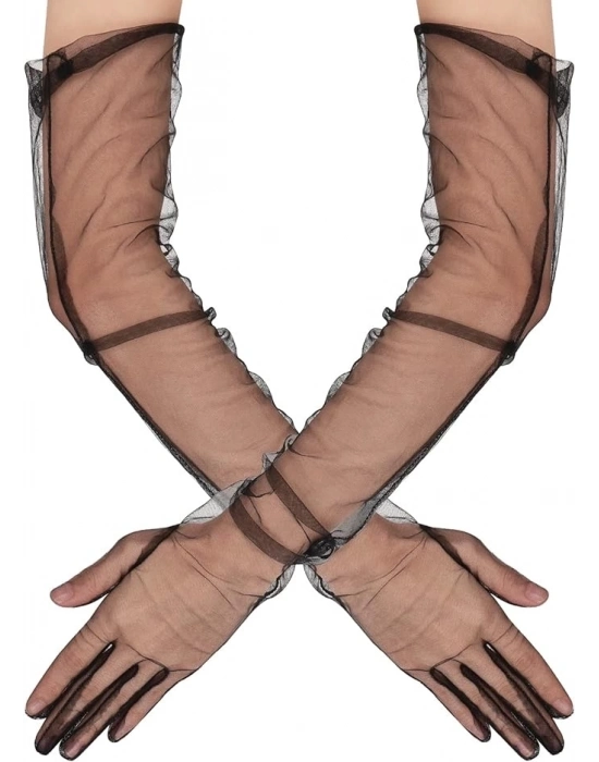 Uzun Boy Likralı Siyah Renk Yetişkin Mega Tül Eldiven 53 Cm