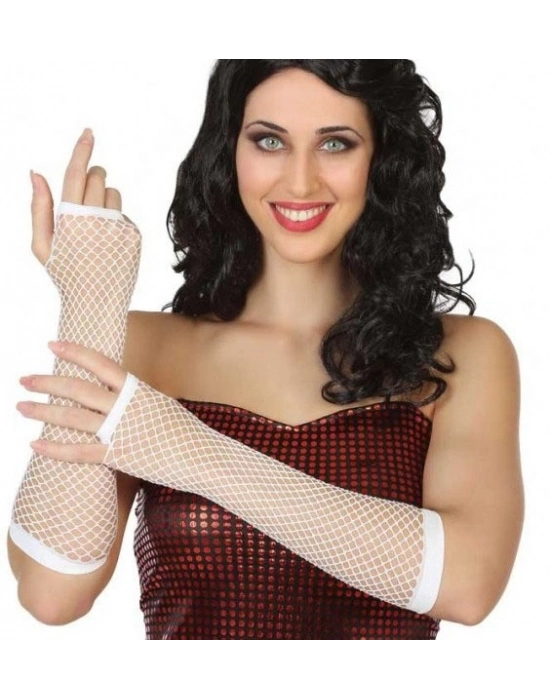 Uzun File Örgü Eldiven Beyaz Renk