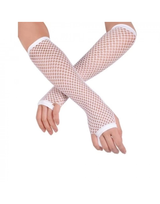 Uzun File Örgü Eldiven Beyaz Renk