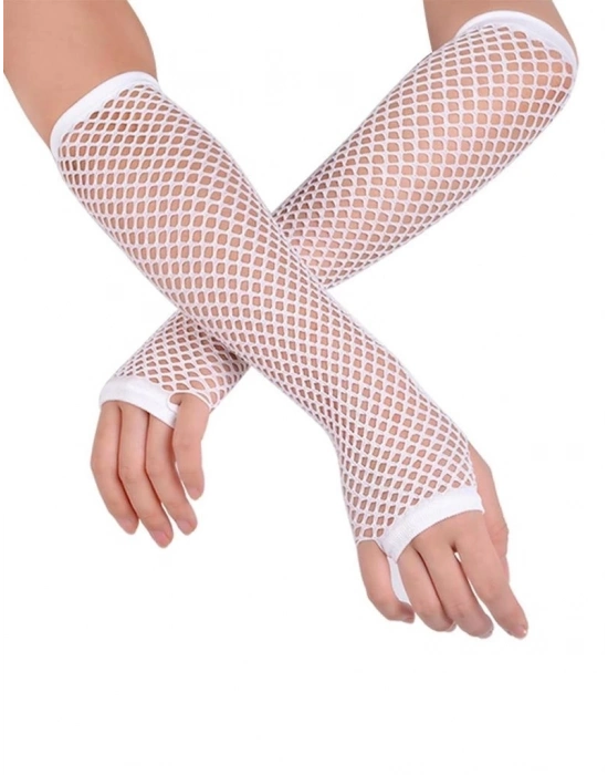 Uzun File Örgü Eldiven Beyaz Renk