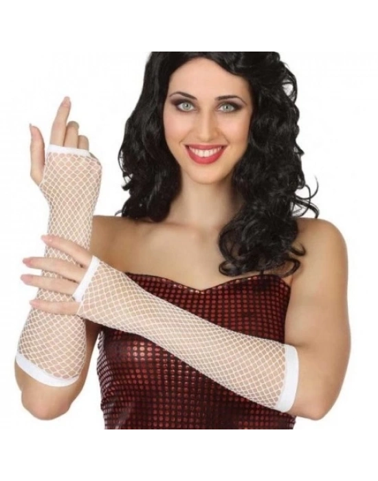 Uzun File Örgü Eldiven Beyaz Renk