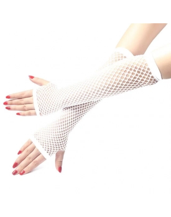 Uzun File Örgü Eldiven Beyaz Renk