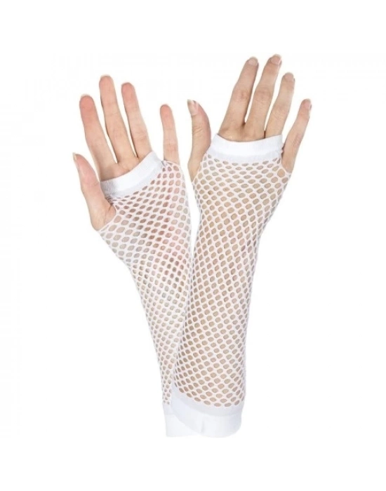 Uzun File Örgü Eldiven Beyaz Renk