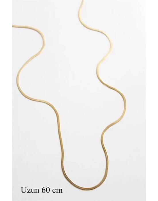 Uzun İnce İtalyan Zincir Kolye (60 cm) - Altın