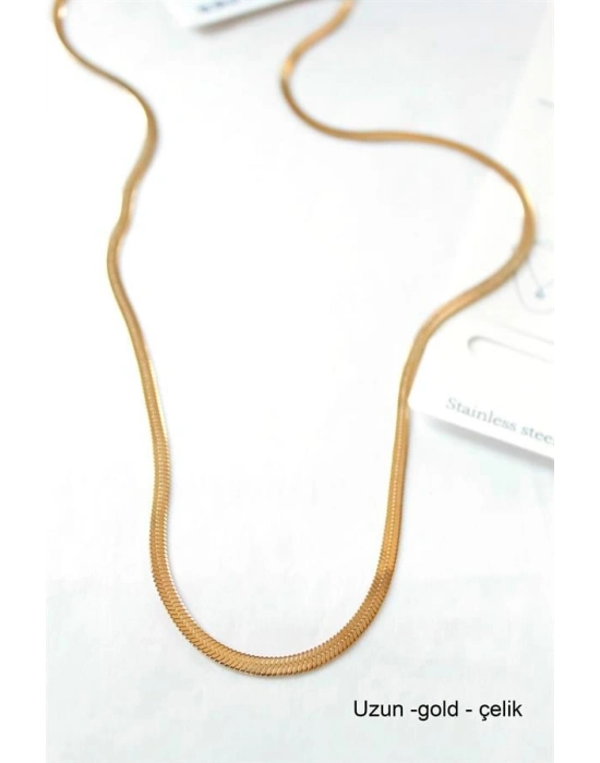 Uzun  İtalyan Çelik  Kolye-60cm - Altın
