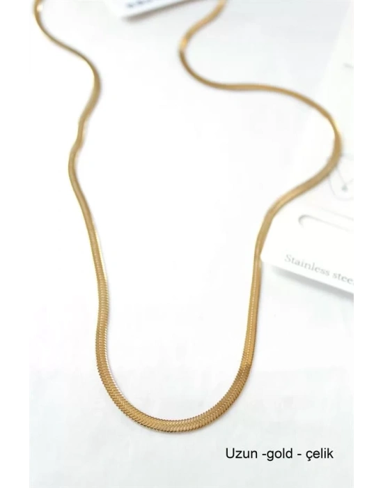 Uzun  İtalyan Çelik  Kolye-60cm - Altın