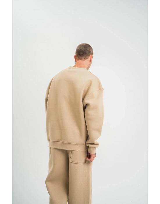 Uzun Kol Bisiklet Yaka Basic SweatShirt - Bej