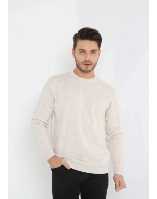 Uzun Kol Biskilet Yaka Dokuma Triko - Bej -