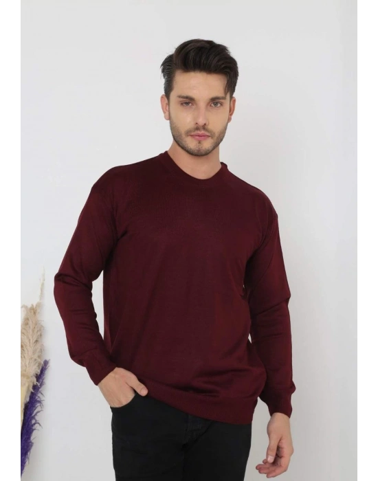 Uzun Kol Biskilet Yaka Dokuma Triko - Bordo