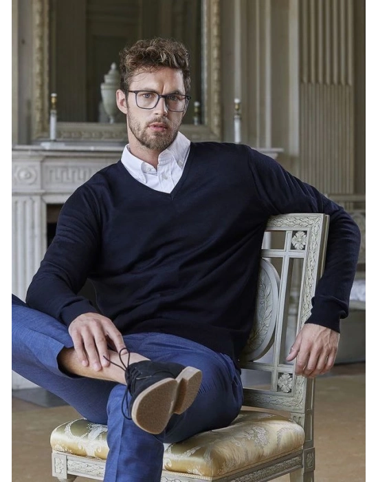 Uzun Kol V Yaka Triko Kazak - Lacivert