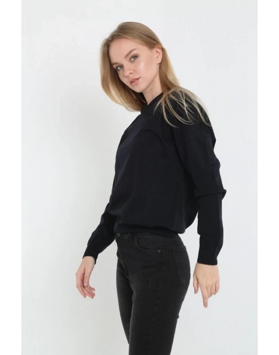 Uzun Kol V Yaka Triko Kazak - Siyah