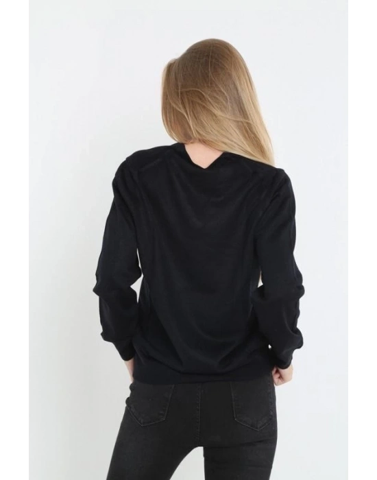 Uzun Kol V Yaka Triko Kazak - Siyah