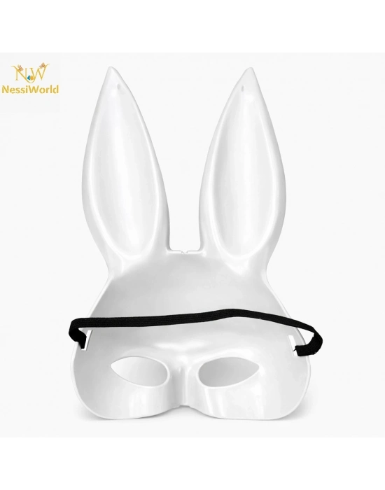 Uzun Kulaklı Beyaz Lüks Tavşan Maskesi
