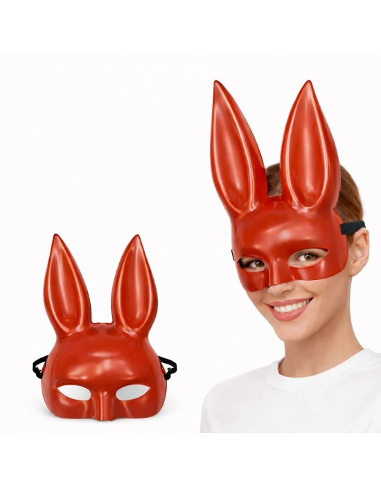 Uzun Kulaklı Kırmızı Lüks Tavşan Maskesi