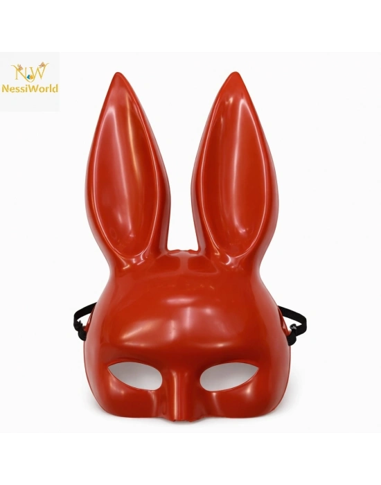 Uzun Kulaklı Kırmızı Lüks Tavşan Maskesi