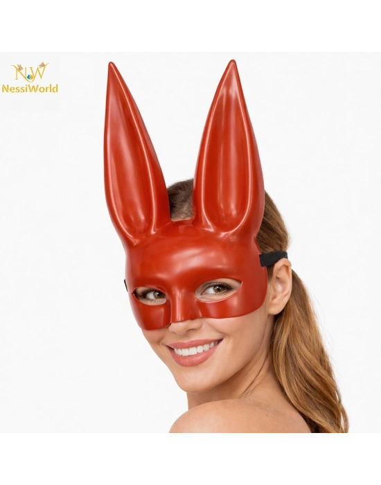 Uzun Kulaklı Kırmızı Lüks Tavşan Maskesi