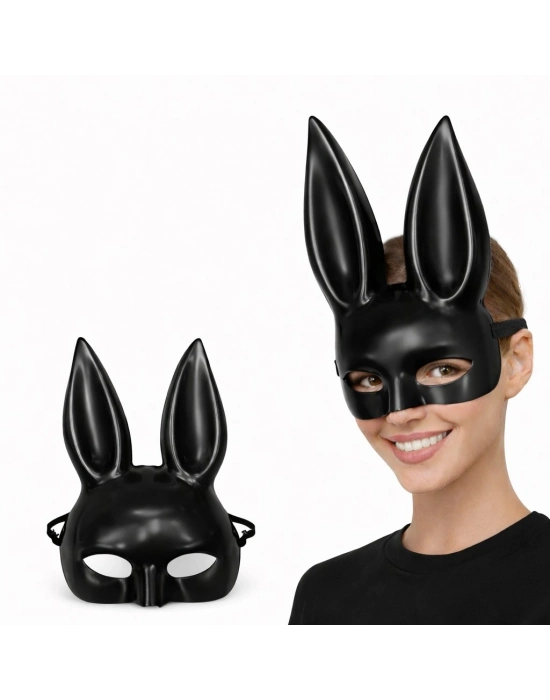 Uzun Kulaklı Siyah Lüks Tavşan Maskesi