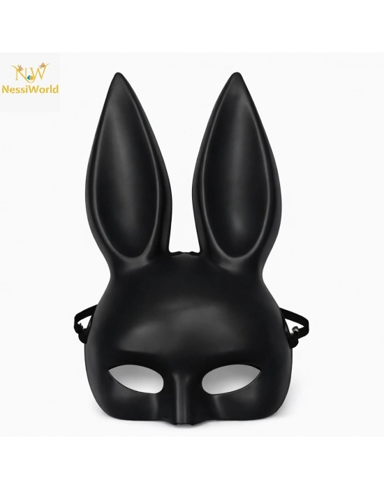 Uzun Kulaklı Siyah Lüks Tavşan Maskesi
