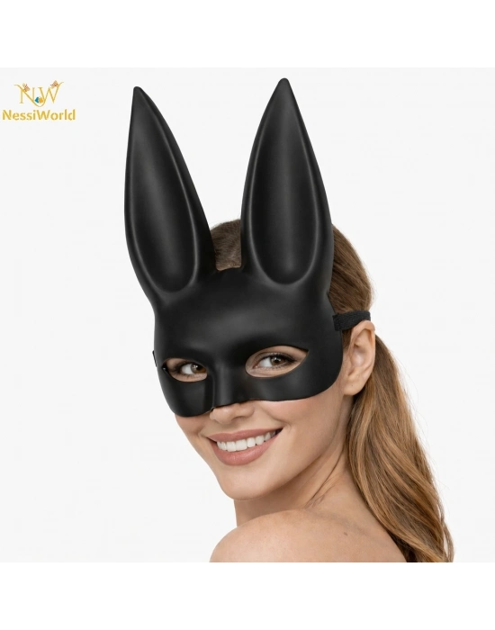 Uzun Kulaklı Siyah Lüks Tavşan Maskesi