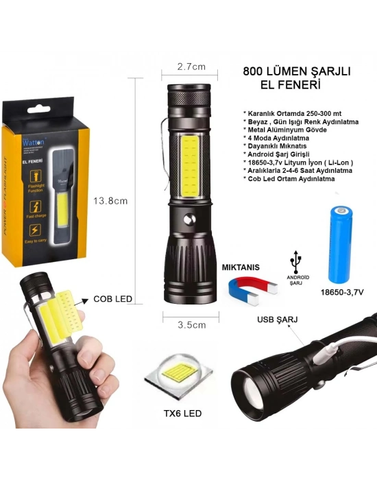Uzun Menzilli El Feneri Mıknatıslı Wt-602