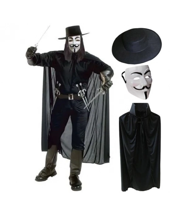 V For Vendetta Maskesi Şapka Pelerin Seti