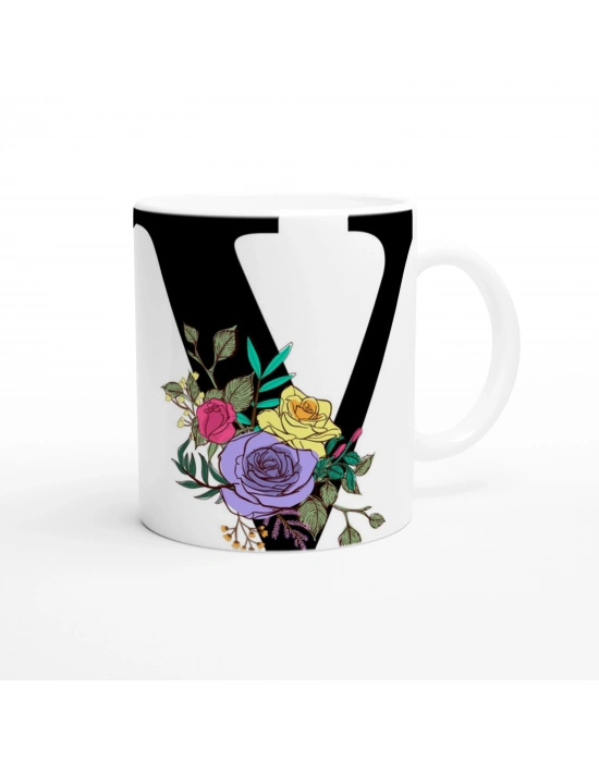 V Harfi Çiçekli Zarif Kupa Bardak