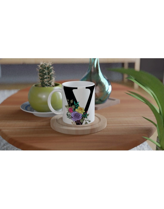 V Harfi Çiçekli Zarif Kupa Bardak