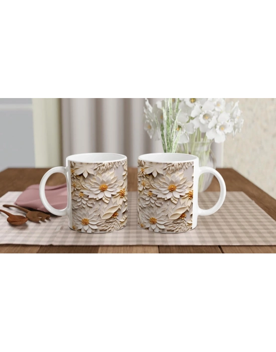 Vanilya Işıltılı Katmanlı Çiçek Desenli Kupa Bardak