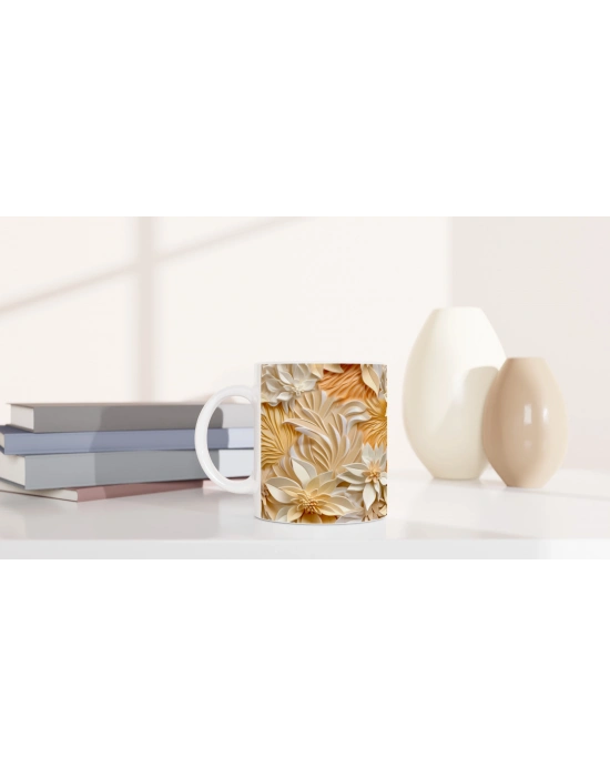 Vanilya Işıltısı Çiçekli Kupa Bardak