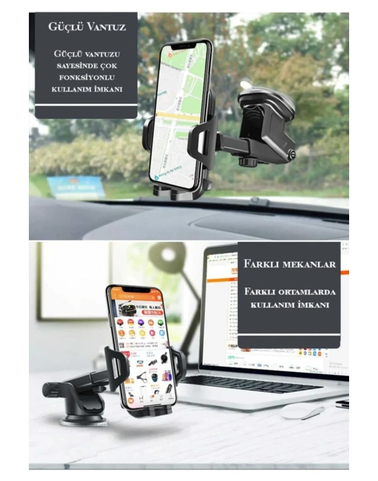 Vantuzlu Araç İçi Uzayan Ayarlanabilir Telefon Tutucu