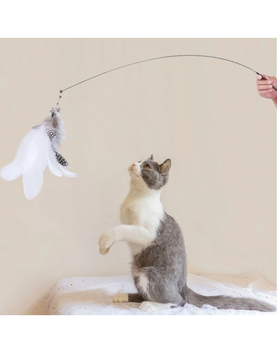 Vantuzlu Tüylü Zilli Olta Kedi Oyuncağı 2 Oltalı