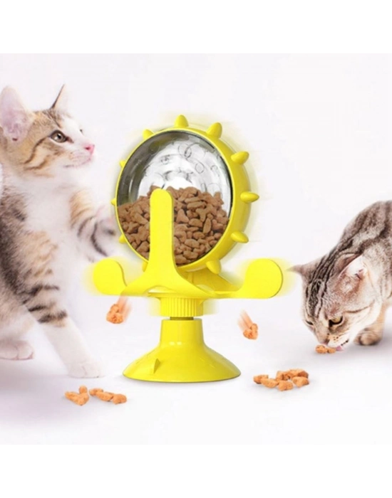 ®  Vantuzlu Zilli İnteraktif Dönebilen Mama Kaplı Renkli Eğlenceli Eğitici Kedi Oyuncağı