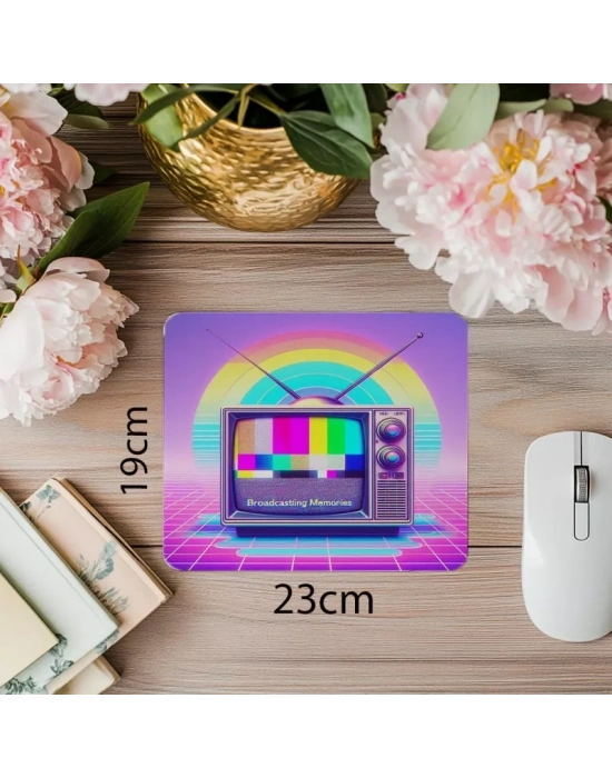 Vaporwave TV Tasarımı – Nostaljik Mouse Pad - 19x23 cm 2 mm Dikdörtgen İthal Baskılı Mouse Pad