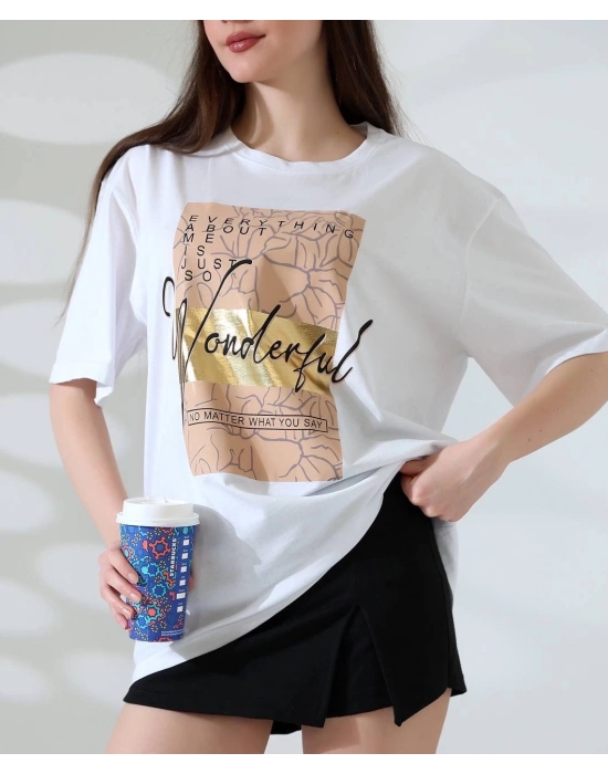 Varak baskılı imza desen tişört