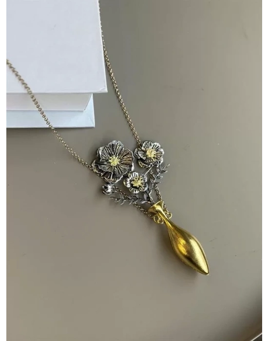 Vazodaki Çiçekler Kolye - Altın