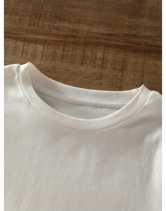 20/1 Penye Compack Ayı Baskılı Oversize Bisiklet Yaka Kısa Kol T-shirt - Beyaz -