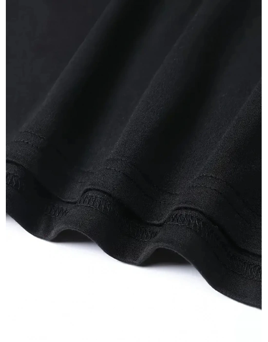 20/1 Penye Compack Baskılı Oversize Bisiklet Yaka Kısa Kol T-shirt - Siyah -